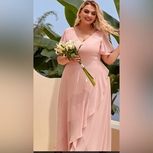 Blush Pink Chiffon Maxi Dress w/ Beaded Waist – Size 26W – NWOT